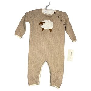 NWT Max Studio Baby 100% Cotton Tan Knit Sheep One Piece and Hat
